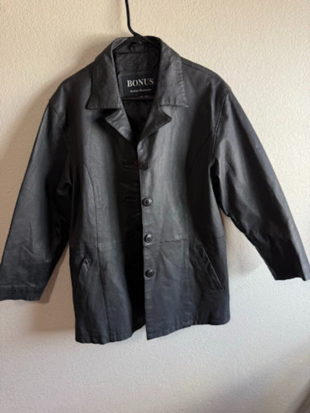 Women's 3XL Black 100% Leather Button Up Jacket Coat